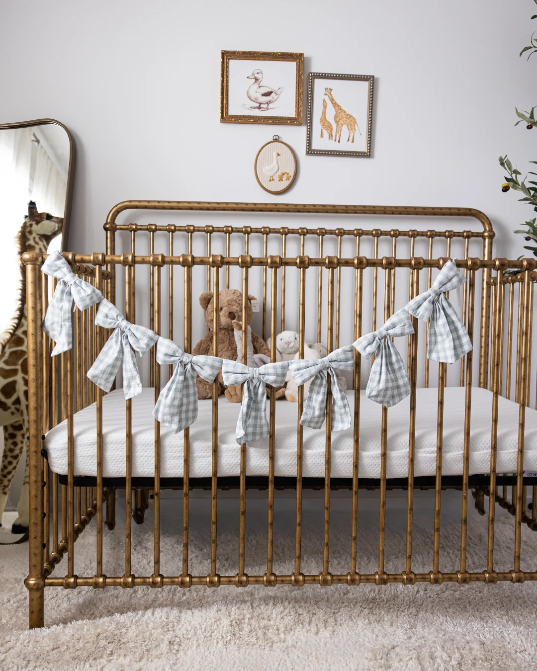 Baby Blue Gingham Fabric Bows Garland