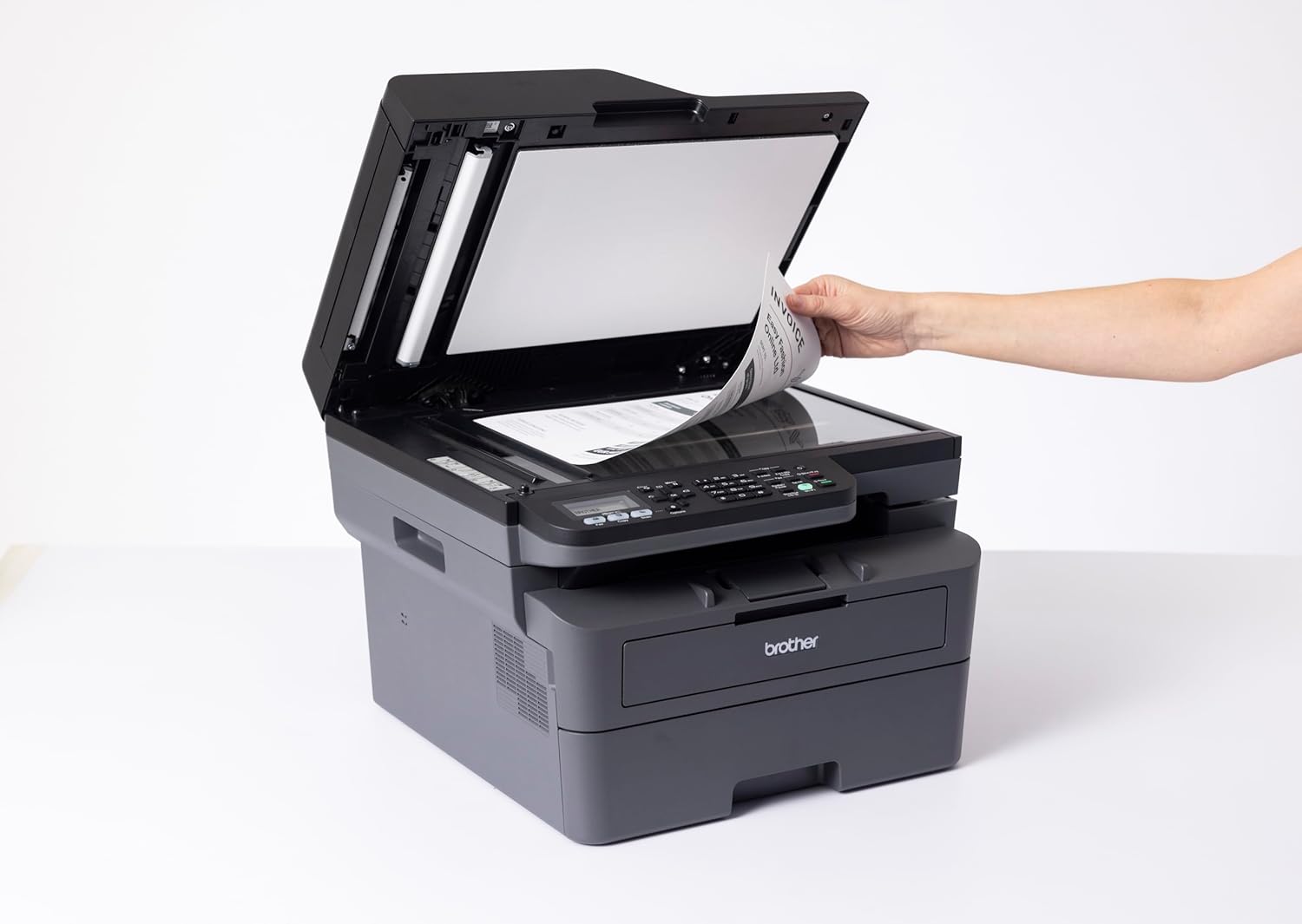 Brother MFC-L2827DW 4-in-1-Multifunktions-Laserdrucker schwarz-Weiss, 32 ppm, automatischer Duplexdruck, 2-zeiliges LC-Display, Fast Ethernet, WLAN mit 5 GHz und USB 2.0