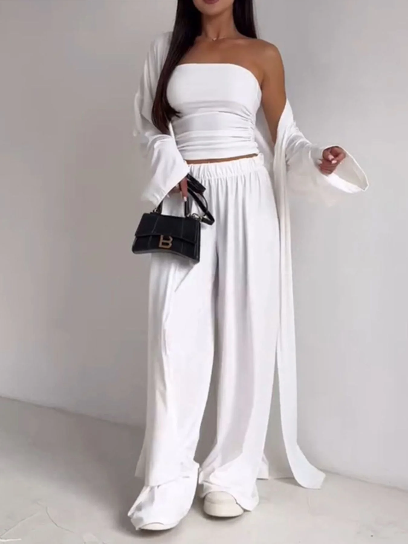 Tube Top & Cardigan & Pants Three Piece Set
