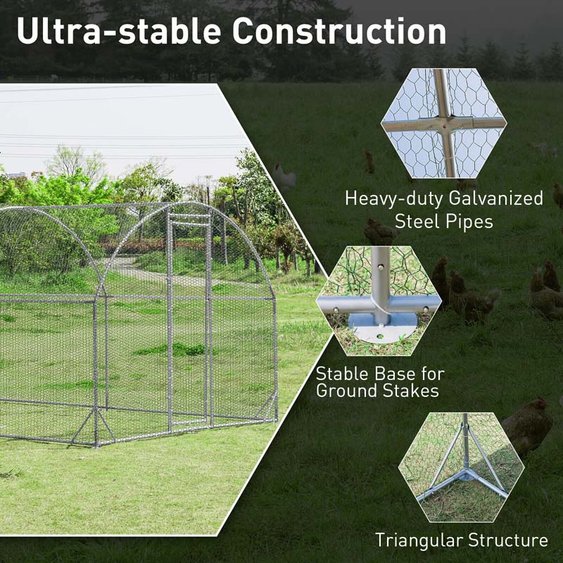 19 Ft Large Metal Chicken Coop Walk In Dome Poultry Cage Hen Run House Rabbits Habitat Cage With Cover - Waterproof Protective Cover