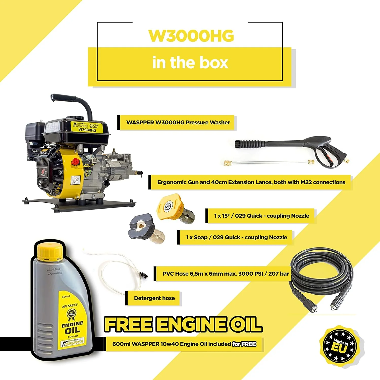 ✦ Idropulitrice a benzina 3000 PSI ✦ Motore a benzina 196cc Portatile W3000HG ✦ Pulitore per auto e patio ad alte prestazioni e qualità premium