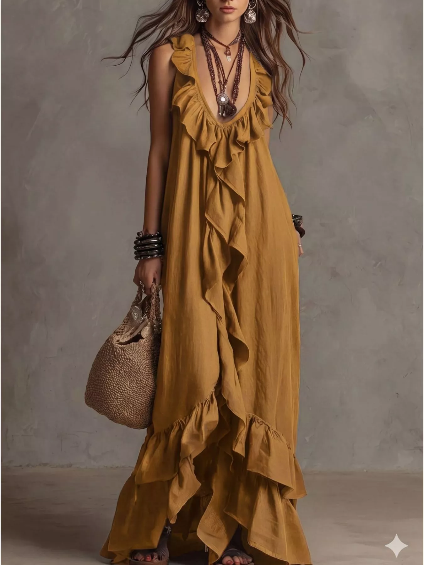 Ruffled Sleeveless Maxi Dress
