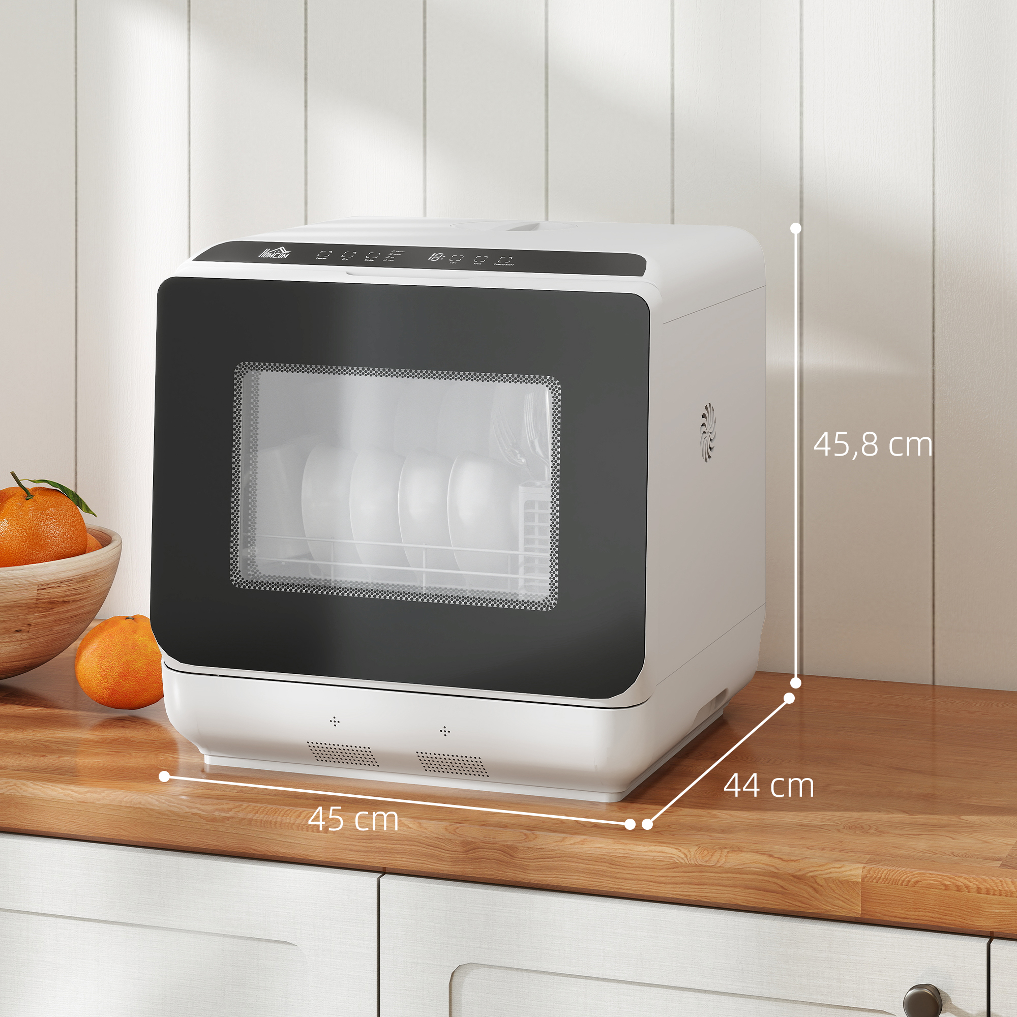 HOMCOM Tafelvaatwasser, Mini-Vaatwasser met 6-Liter-tank, 5 Programma's, LED-display, Droogfunctie, Wit