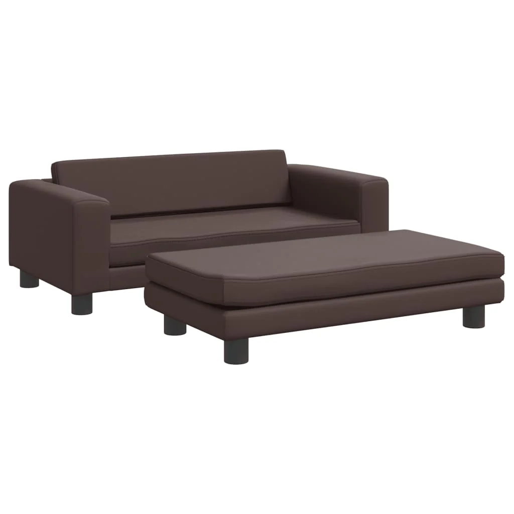 Divano per Bambini Marrone in Similpelle con Poggiapiedi 100x50x30 cm – Elegante e Pratico