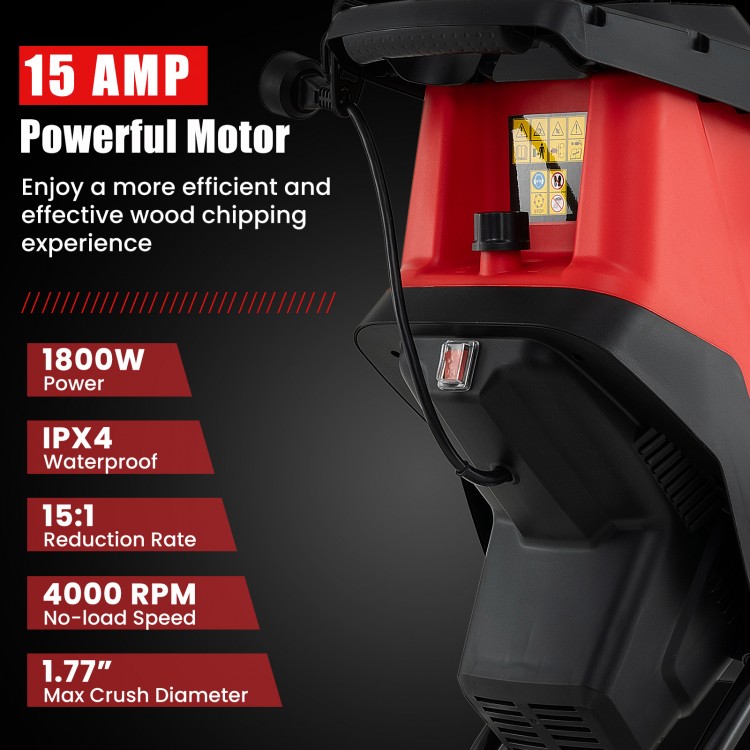 15-AMP Electric Wood Chipper and Shredder Leaf Mulcher with Wheels