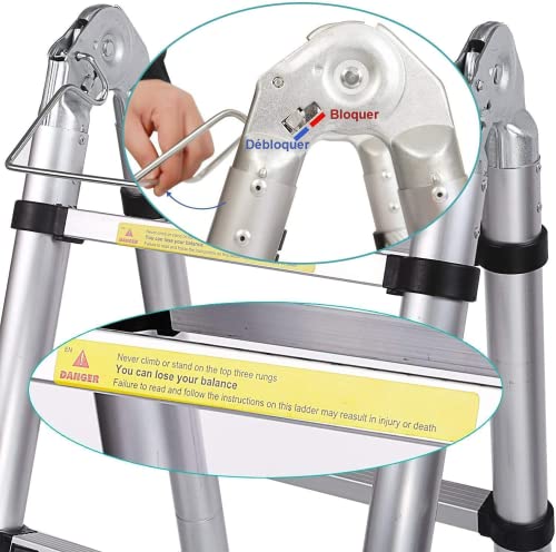 COOCHEER Scala pieghevole 5 m, scala telescopica in alluminio, scala estensibile, scala antiscivolo, scala a mano, carico massimo 150 kg : Amazon.it: Fai da te