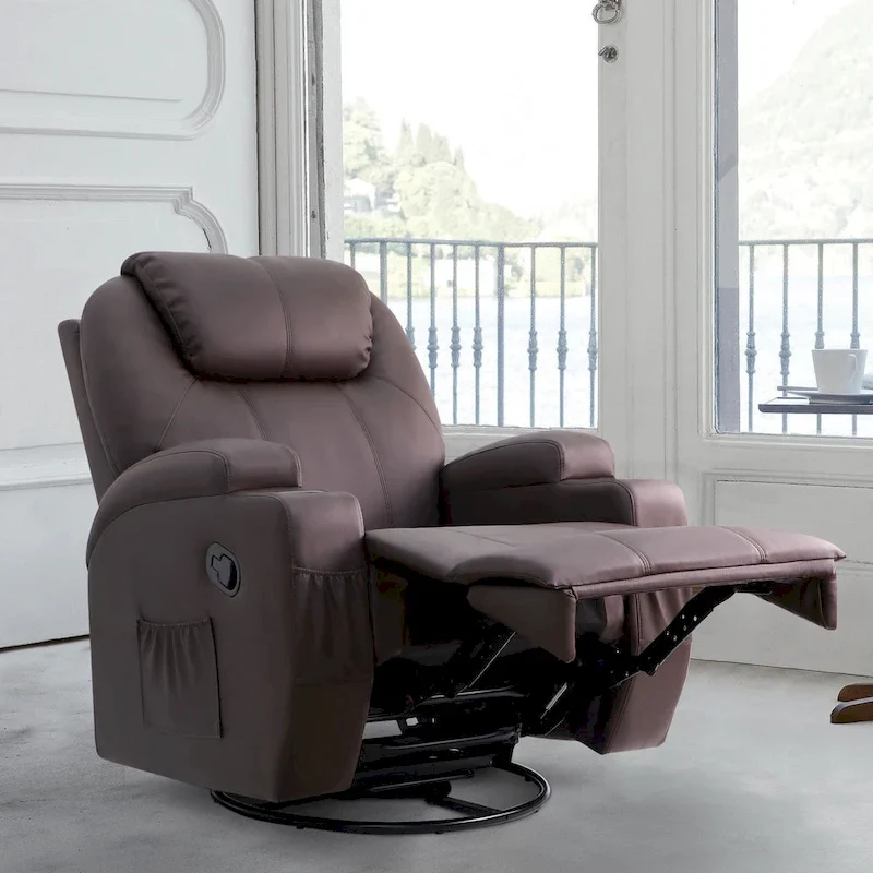 Massage Recliner Chair Swivel Heating Faux Leather Living Room Chair
