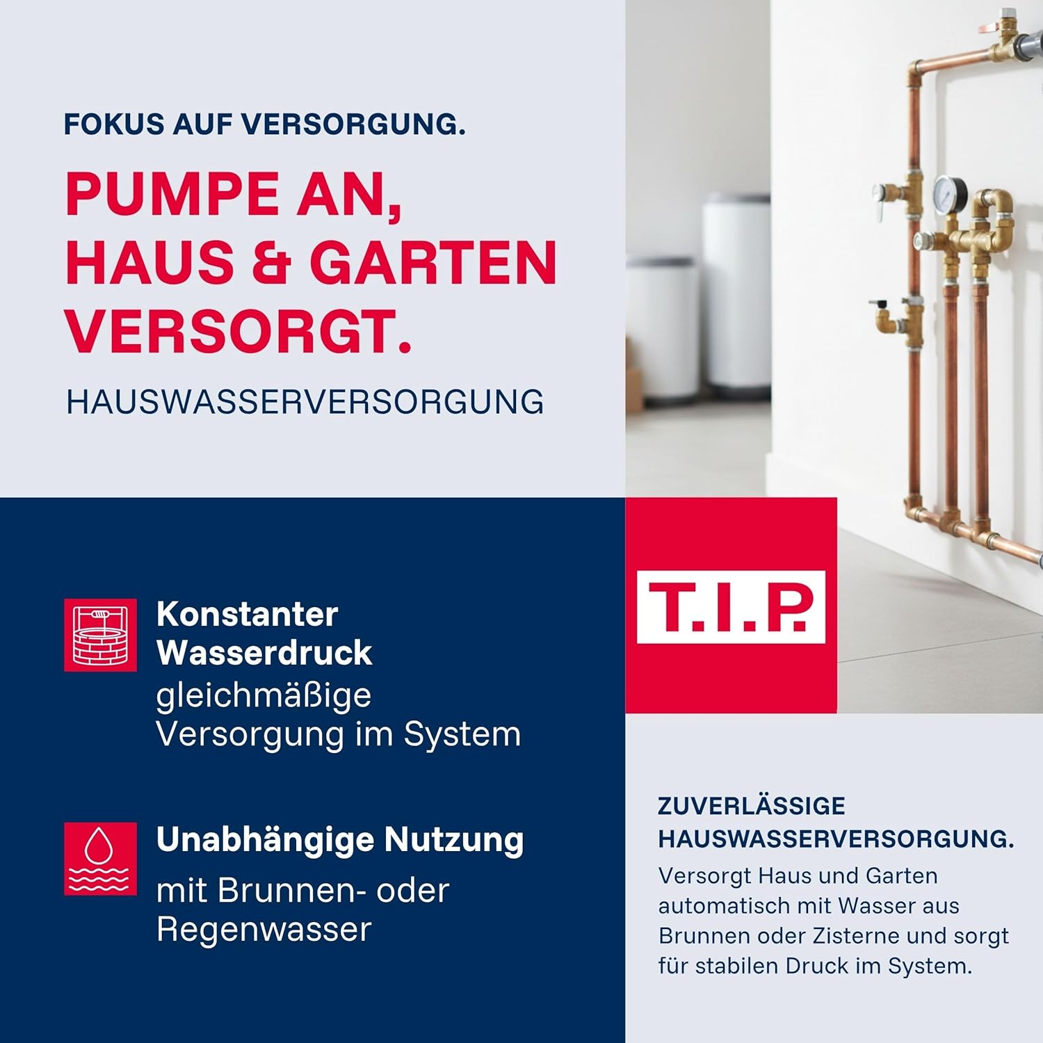 T.I.P. Hauswasserwerk HWW 4500 INOX aus Edelstahl mit 1200 W Leistung I 4350 l/h Fördermenge bis 50 m Höhe I 5 bar Druck mit Manometer I 22 L Kessel I robust, korrosionsfrei, sicher mit Überlastschutz