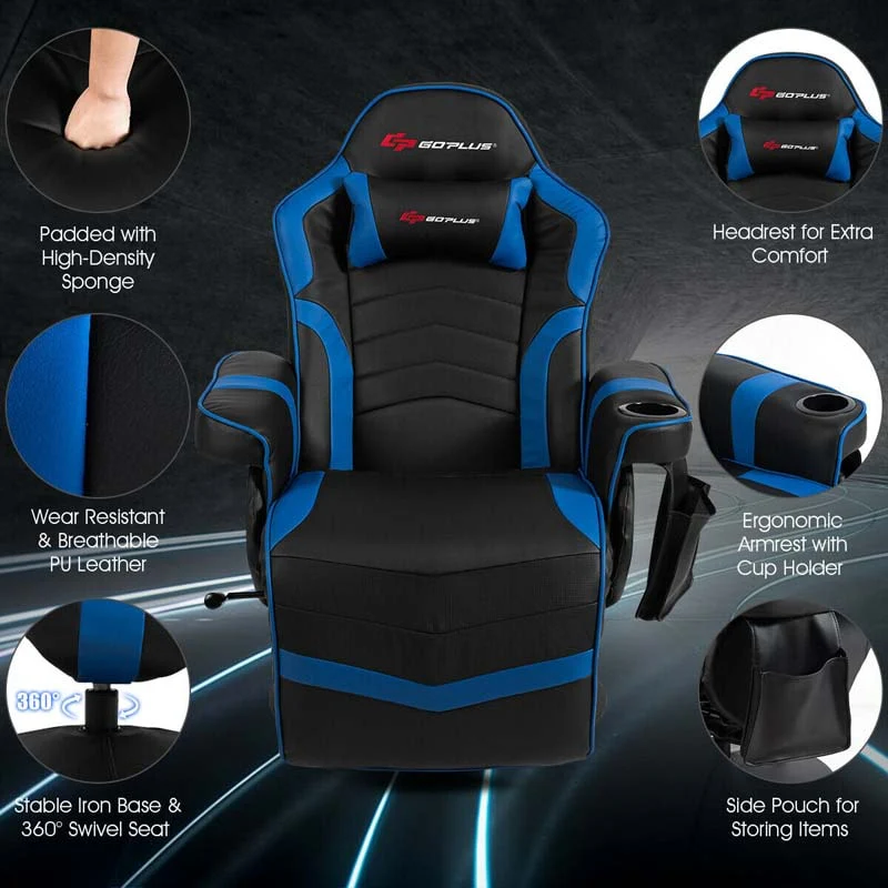 Pu Leather Massage Gaming Chair Ergonomic High Back Racing Style Gaming Recliner With Adjustable Backrest Amp Footrest Cup Holder Side Pouch - Comfortable And Ergonomic Design