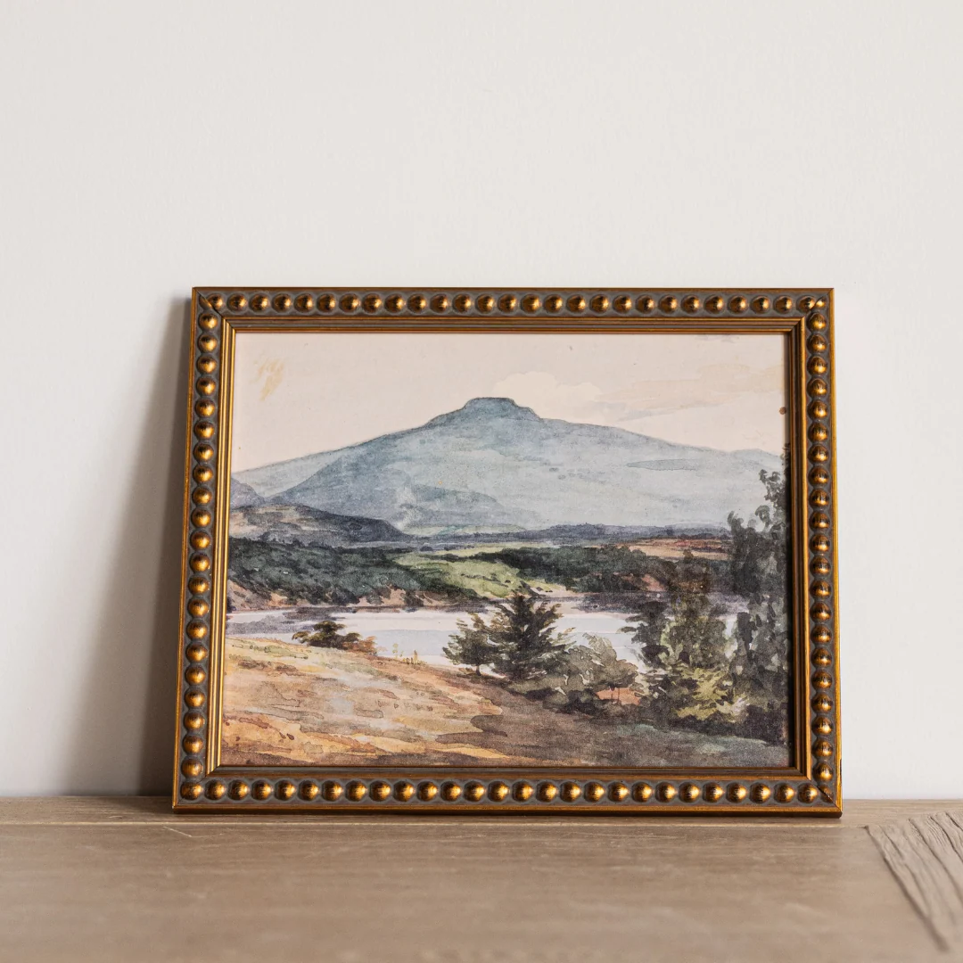 Vintage Watercolor Mountain Landscape Framed Art