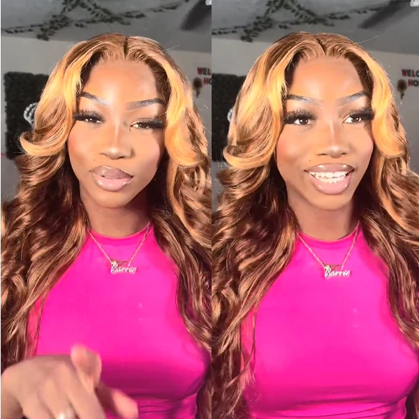 BOGO SALE| #4/27 Honey Blonde Highlight Glueless Pre-Cut 13X4 HD Lace Frontal Wig Ready & Go Body Wave Or Straight Wigs