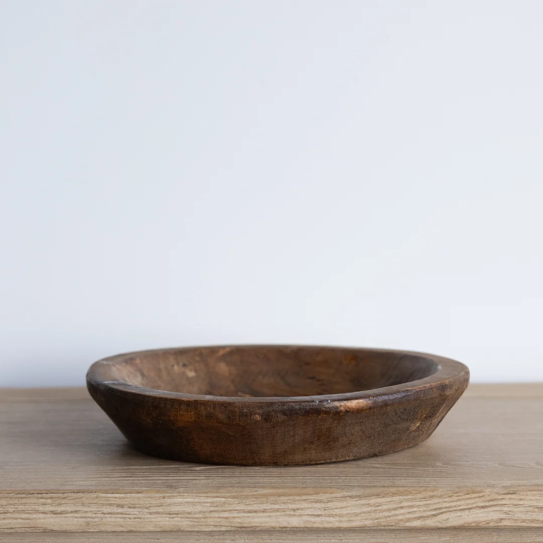 Vintage Inspired Round Walnut Bowl