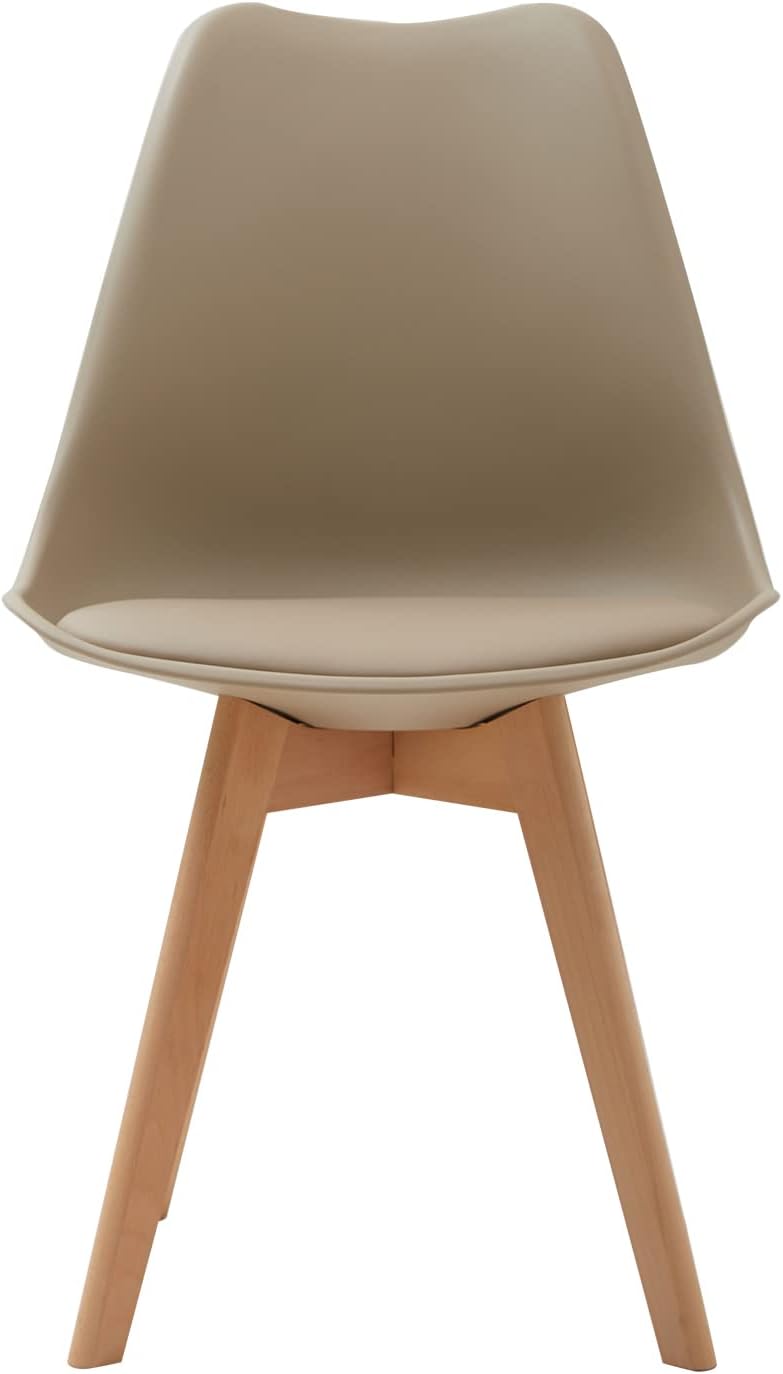 120 cm runder Esstisch mit 6 Esszimmerstühlen, runder Küchentisch mit Holzfuß, MDF-Platte, Küchenstühle mit Kunststofflehne, für 4–6 Personen, Hellbraun +Khaki