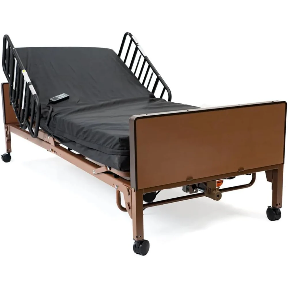 Fully electric hospital bed set, foam mattress, half side rails