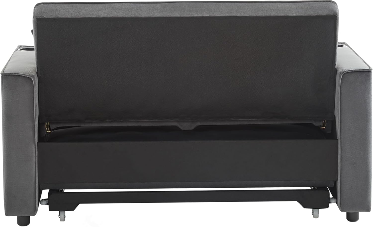 Merax Schlafsofa 2-Sitzer Sofa mit Schlaffunktion, Klappbares 3-in-1 Schlafcouch mit Verstellbarer Rückenlehne, Getränkehalter und Armlehnentaschen, aus Samt, Grau 137 x 76.5 x 83 cm