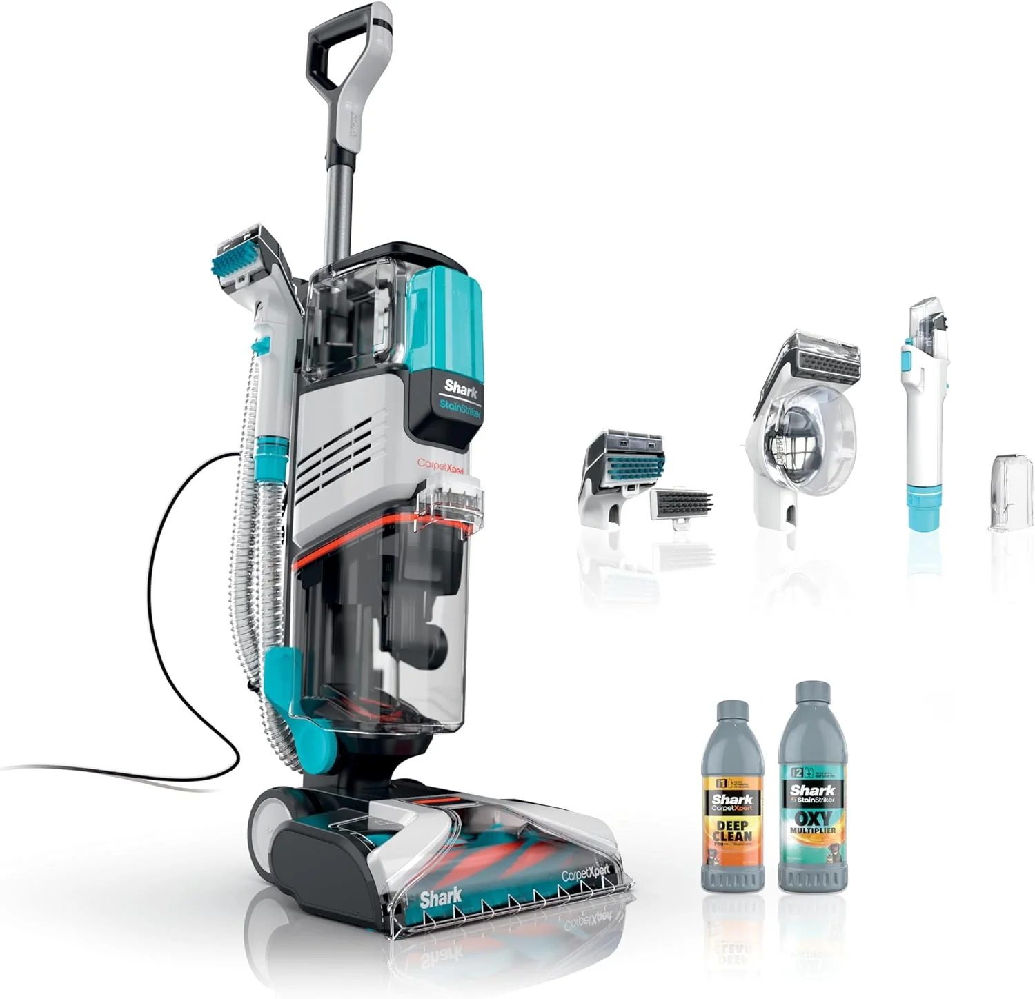 Shark CarpetXpert EX201 szőnyegtisztító, ciánkék, mélytisztítás StainStriker technológiával, ideális háziállattartóknak, tisztító és folteltávolító eszközökkel