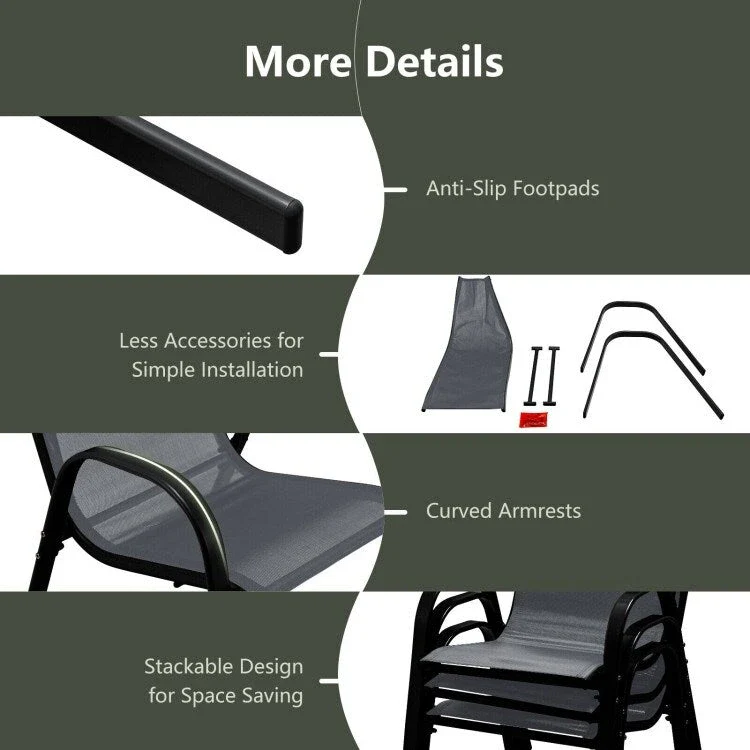 4 Pieces Stackable Patio Dining Chairs Set with Armrest - 29 x 21.5 x 35.5 (L x W x H)