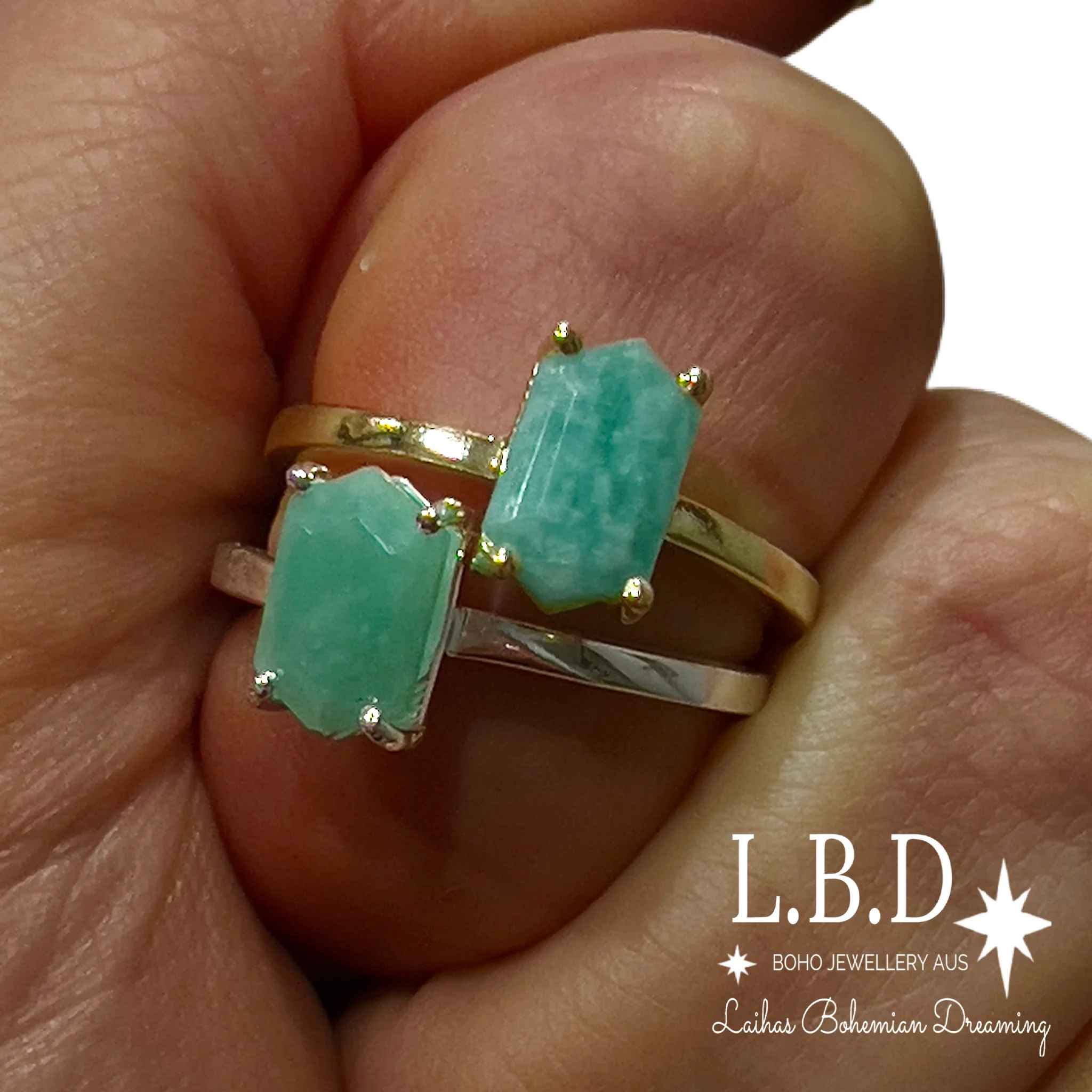 Laihas Mini Hex Crystal Amazonite Ring
