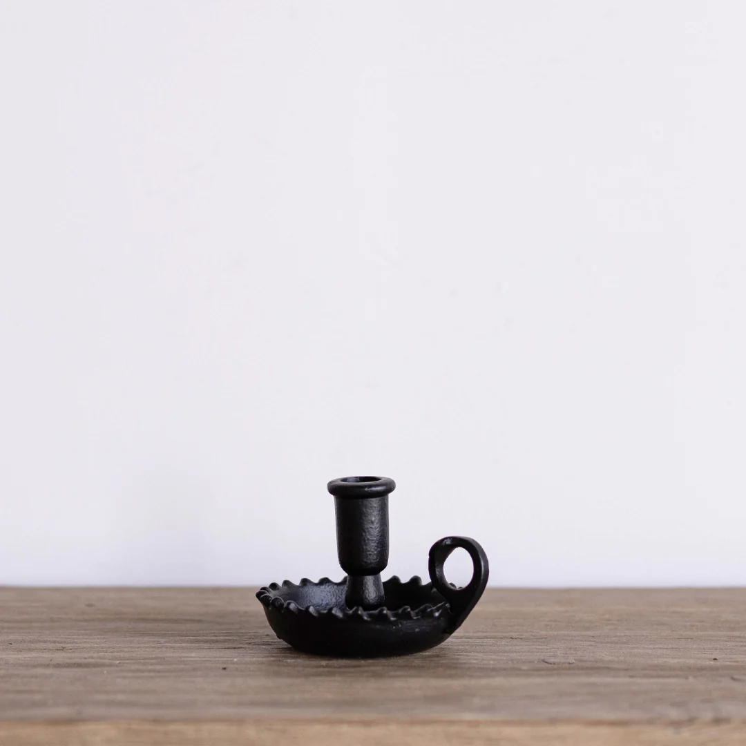 Scalloped Black Iron Candle Holder