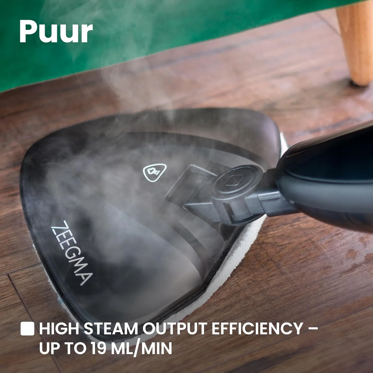 Zeegma PUUR Pulitore a Vapore, Pulizia Senza Prodotti Chimici, Pronto all'Uso in 25 Secondi, 7 Accessori Diversi, 2 Filtri per l'Acqua, Lunghezza Cavo 5m, Potenza 1500 W