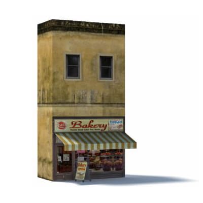 Background Shop (Bakery, tan, tan striped awning, 2 level)