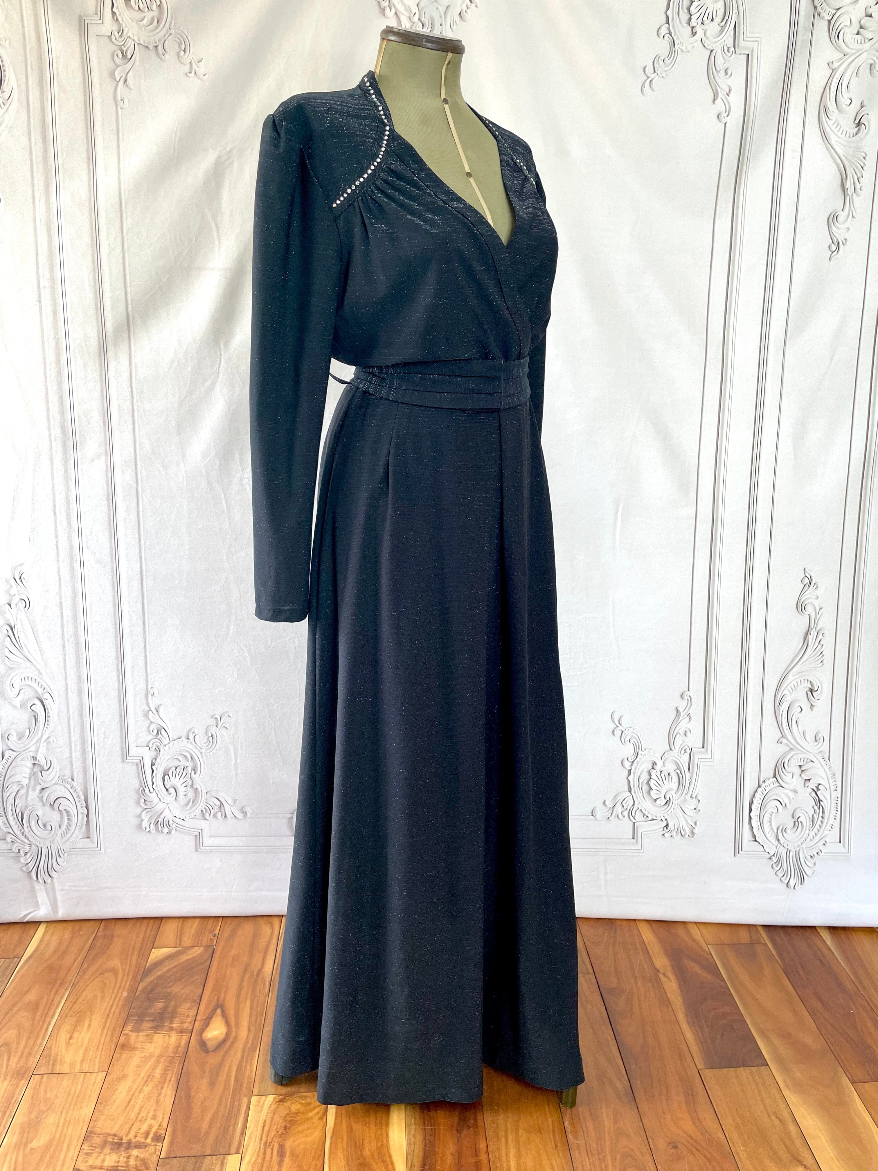 1970s Sparkle Diamante Peggy Lane Maxi Evening Gown