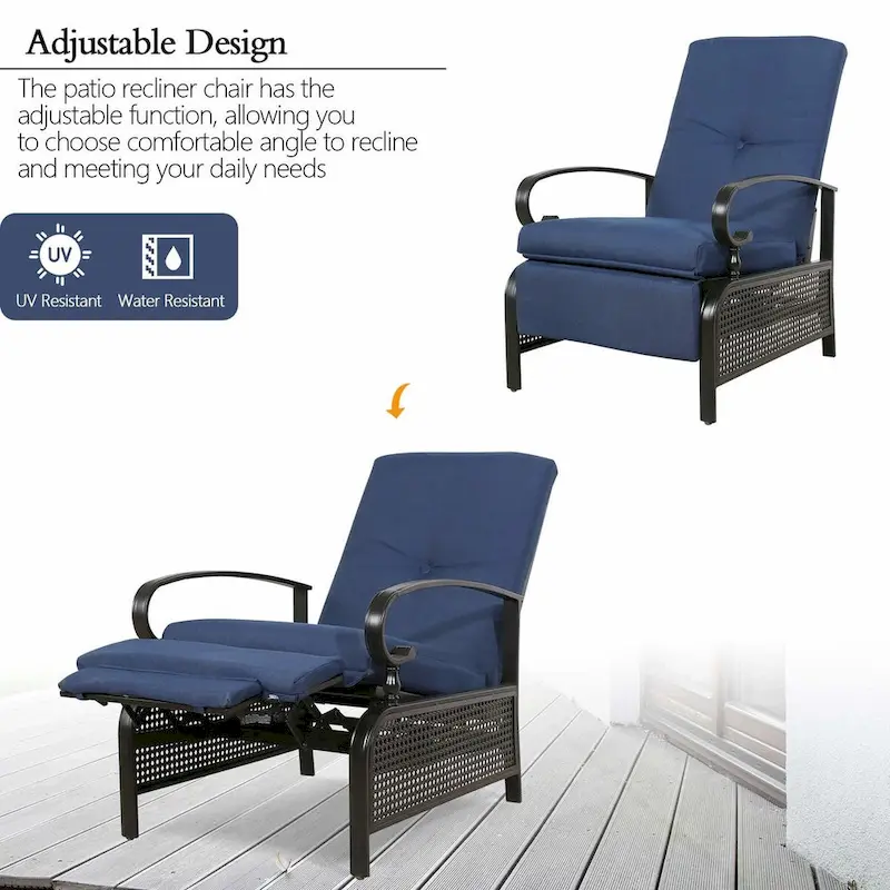 Adjustable Recliner Lounge Chair Patio Lounge Sofa with Cushion - 38 (D) x 26.5 (W) x 38.5 (H) INCH