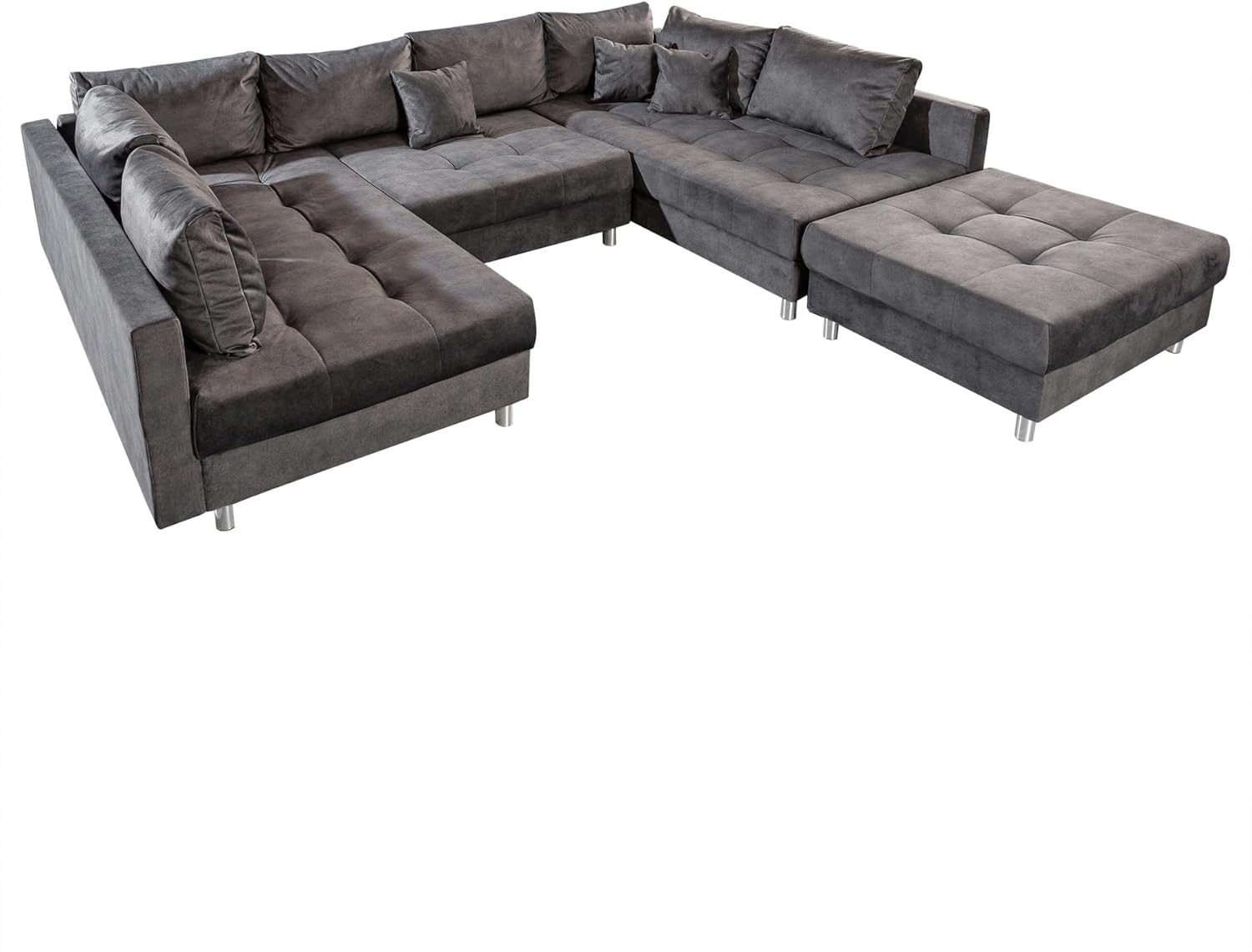 Riess Ambiente Moderne XXL Wohnlandschaft Kent 305cm grau Samt Bigsofa inkl. Hocker Federkern Samtsofa Samtcouch Ecksofa Eckcouch U-Sofa U-Couch Wohnzimmer