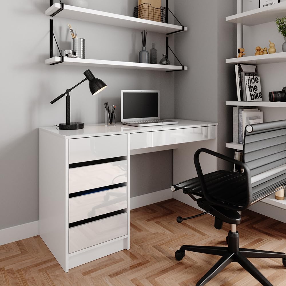 Vicco Schreibtisch Sherry, Weiß, 55 x 120 cm mit Schubladen