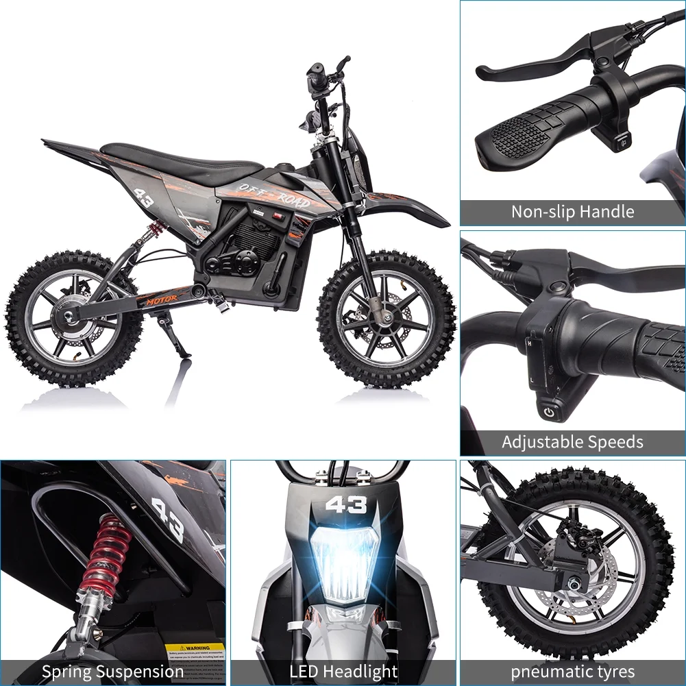 Electric Dirt Bike for Kids,36V Ride on Motorcycle,Up to 15.5MPH,350W Brushless Motor,LED Headlight,Leather Seat,Front and Back Brakes,Electric Motorcycle for Kids Age 8-16,Max Load 175lbs