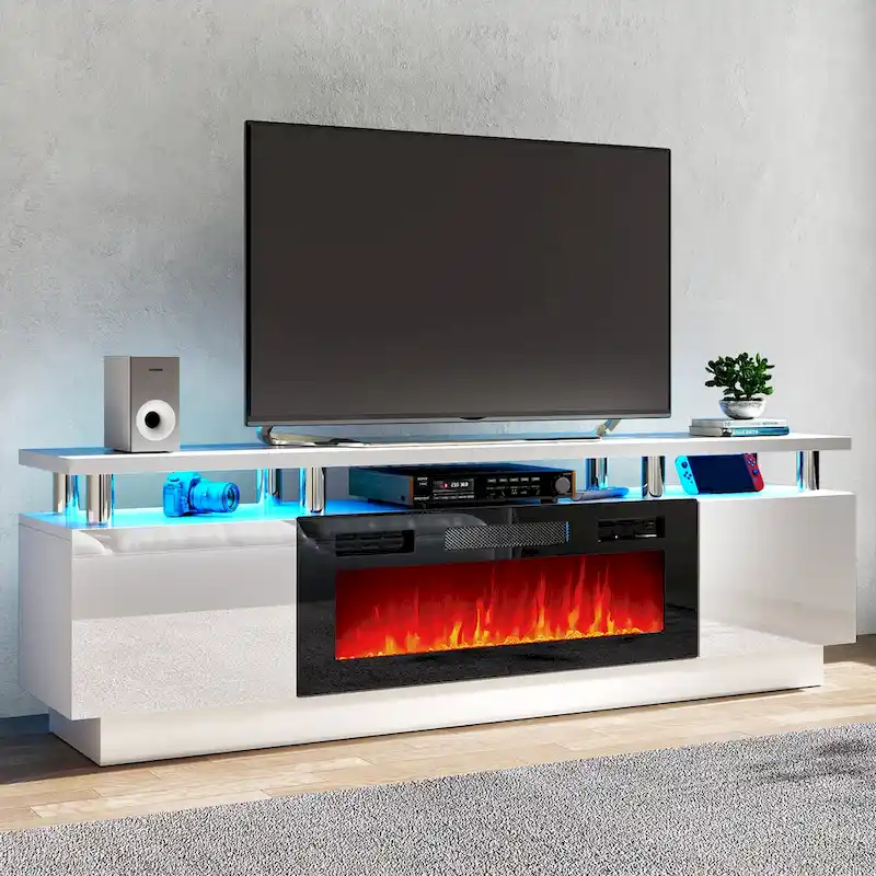 70 TV Stand with 36 Fireplace and Adjustable Shelves