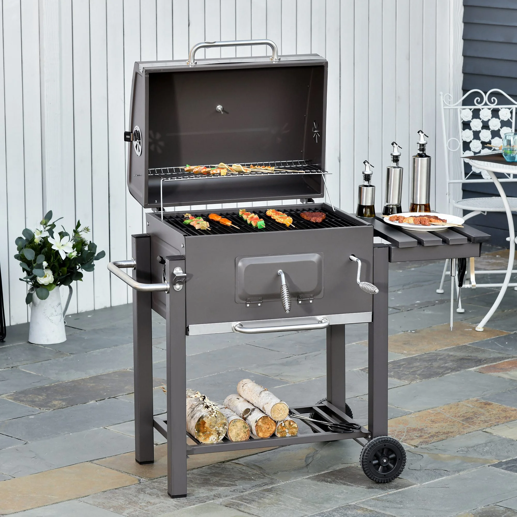 2025 Outsunny houtskoolbarbecue, draagbare buitenbarbecue, grijs