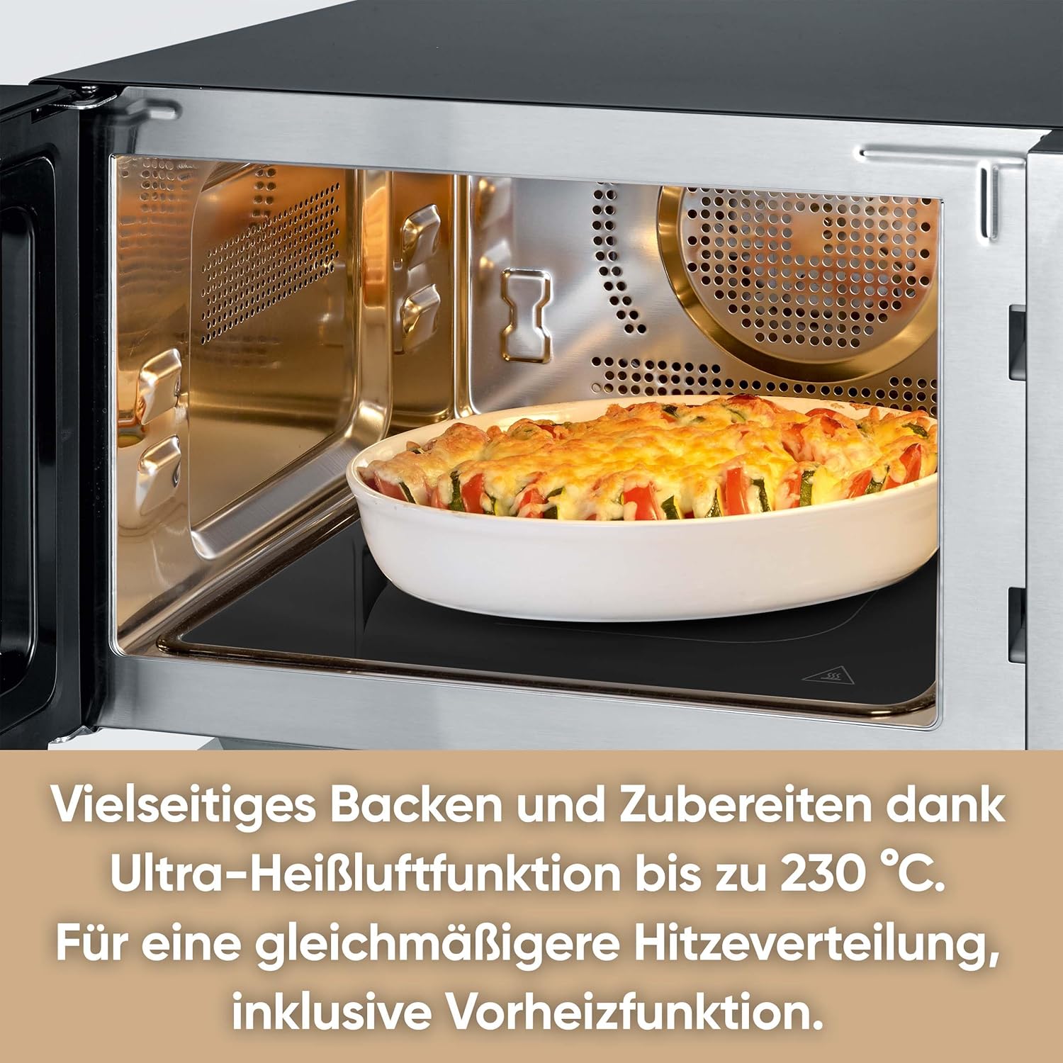 Severin 3-in-1 Mikrowelle mit Glasboden, Flatbed (flacher Hohlraum für große Speisen), Grill und Heißluftfunktion, Mikrowelle mit großer Nutzfläche für eckiges Geschirr, schwarz, Edelstahl, MW 7777