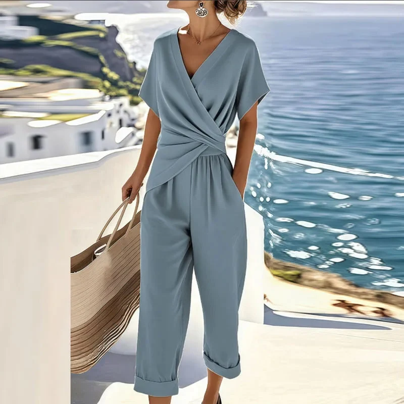Women��s Casual V Neck Jumpsuit Relaxed Summer Style