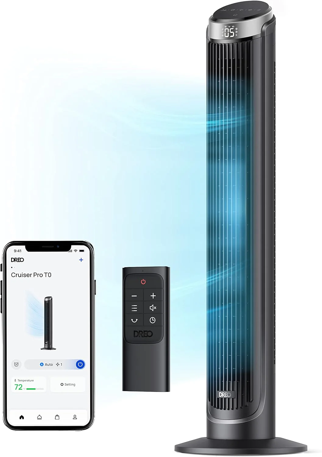 DREO Smart Tower Fan for Bedroom, Standing Fans for Indoors, 90掳 Oscillating, 26ft/s Velocity Quiet Floor Fan with Remote, 12H Timer, Voice Control Fans for Indoors, Compatible with Alexa