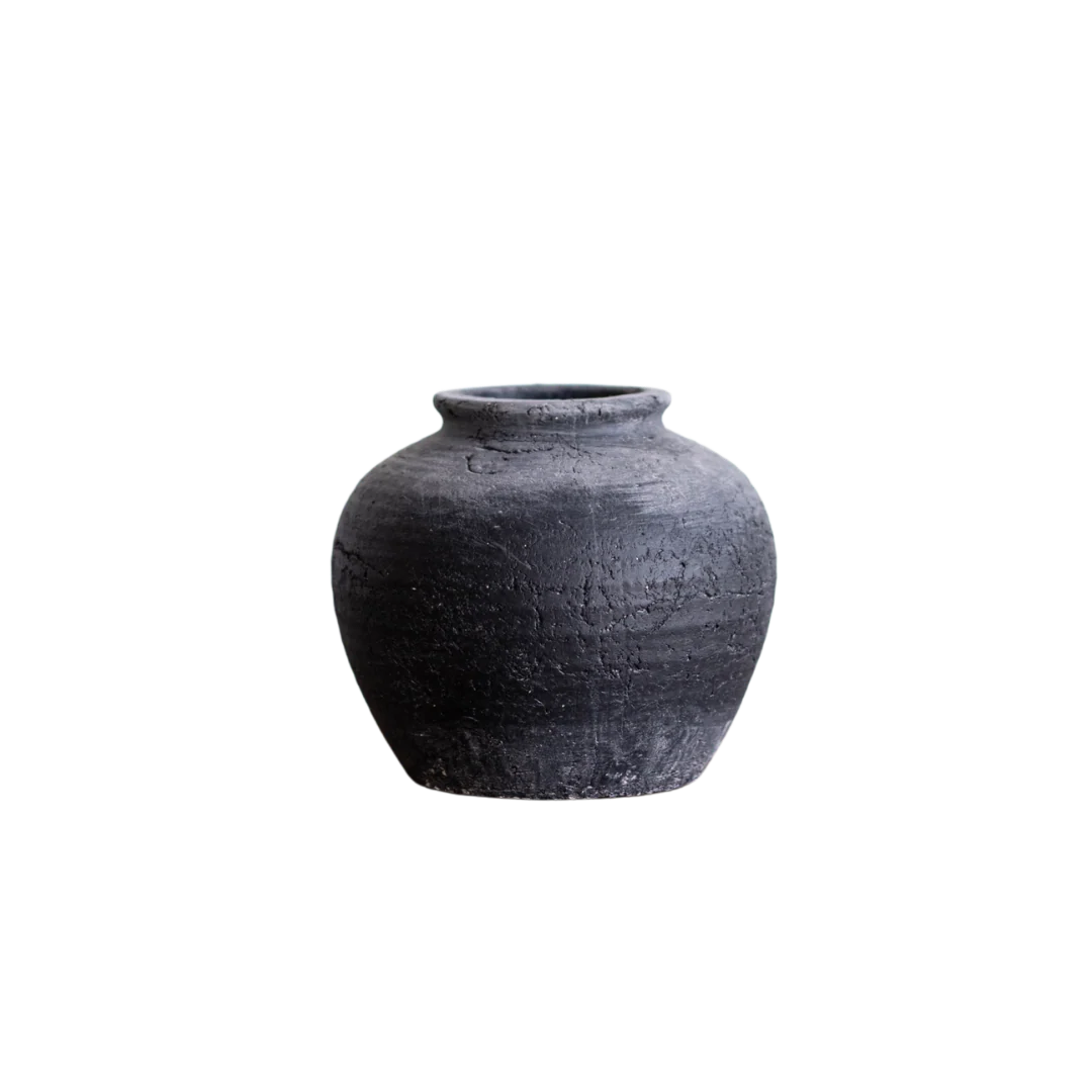 Antique Inspired Charcoal Round Vase