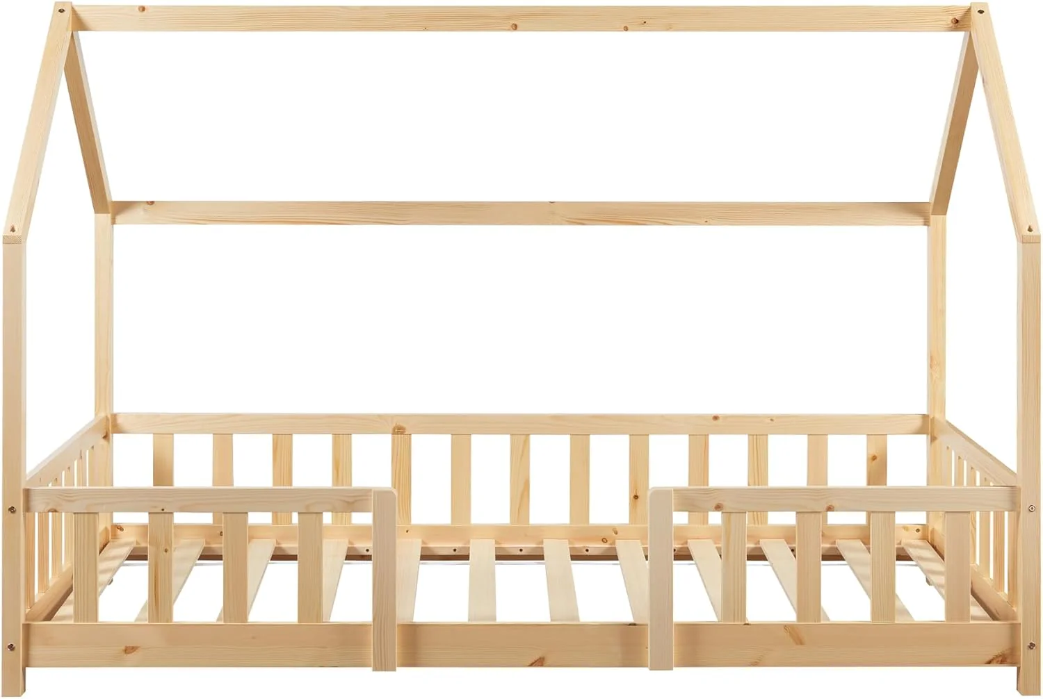 [en.casa] Letto per bambini Sisimiut a capanna 80 x 160 cm con protezione anticaduta letto in legno per bambini letto a terra rete a doghe in legno di pino Bianco opaco