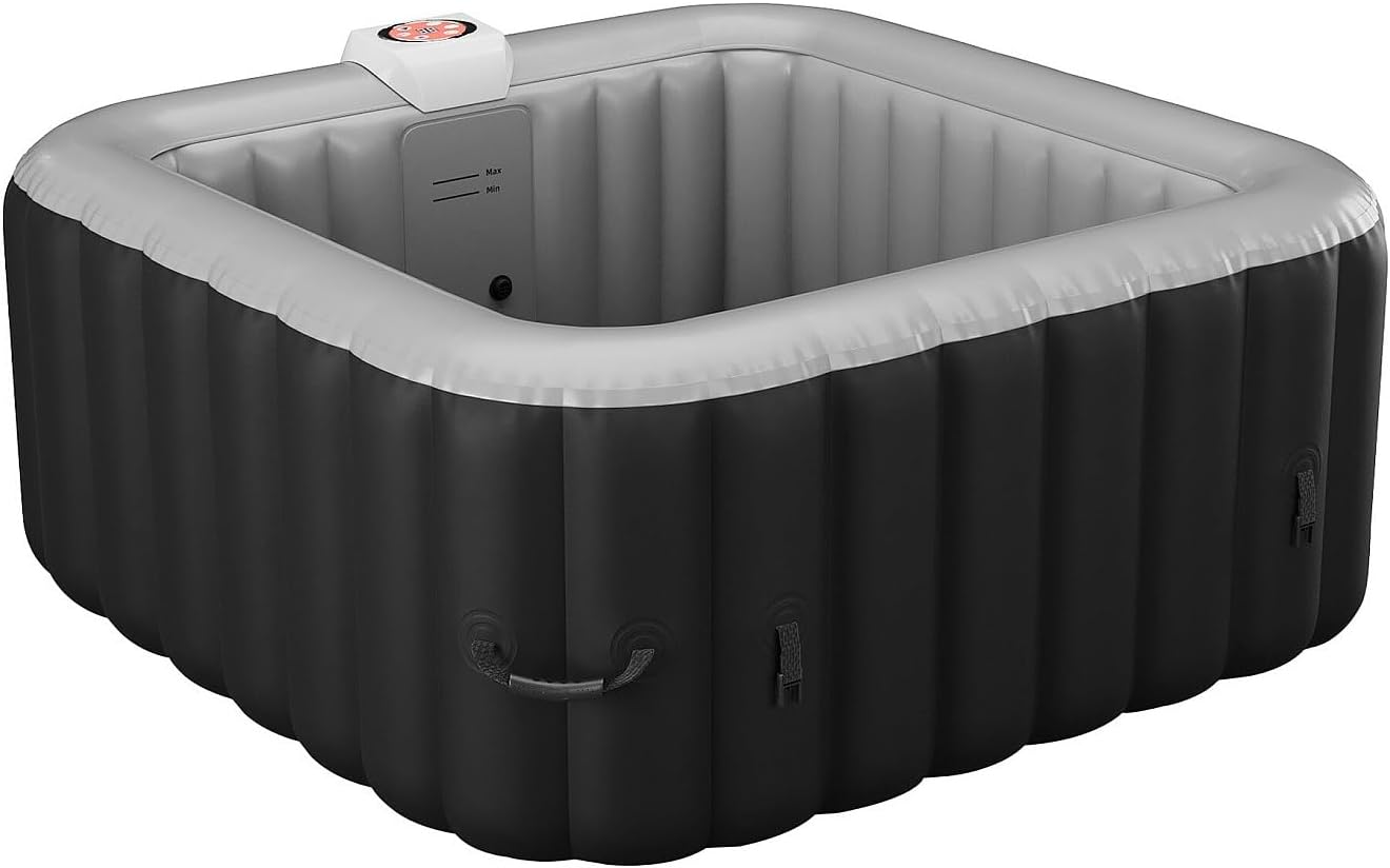 Aufblasbarer für 4 Personen - quadratisch - 154 x 154 x 65 cm - 120 Wasserdüsen - Schwarz & Grau - B-Cosy II