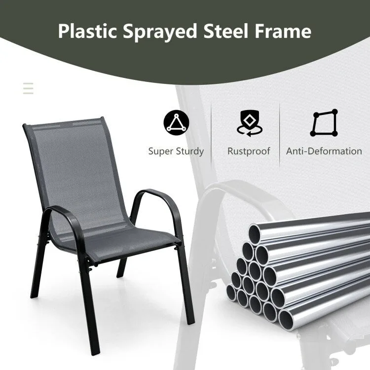 4 Pieces Stackable Patio Dining Chairs Set with Armrest - 29 x 21.5 x 35.5 (L x W x H)