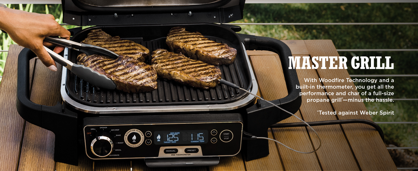 MASTER GRILL With Woodfire Technology and a built-in thermometer. you get all the performance