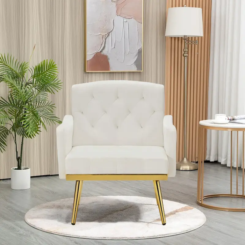 Velvet Accent Chair, Comfy Tufted Upholstered Armchair, Gold Legs - 28.7W