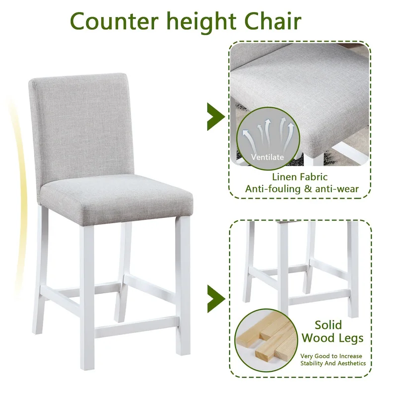 Modern 5-Piece Dining Set with Square Counter Height Table & 4 Upholstered Chairs