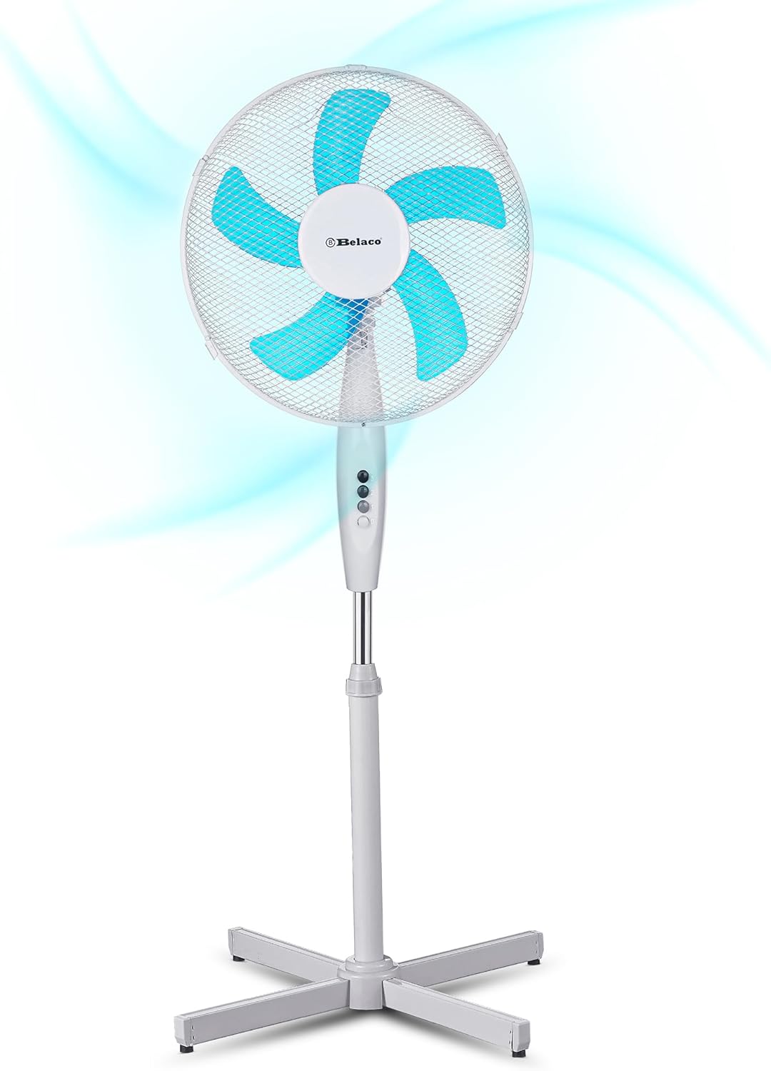 Belaco 16 Inch Pedestal Fan with Oscillation, Adjustable Height, Quiet Powerful Cooling Airflow, 45W