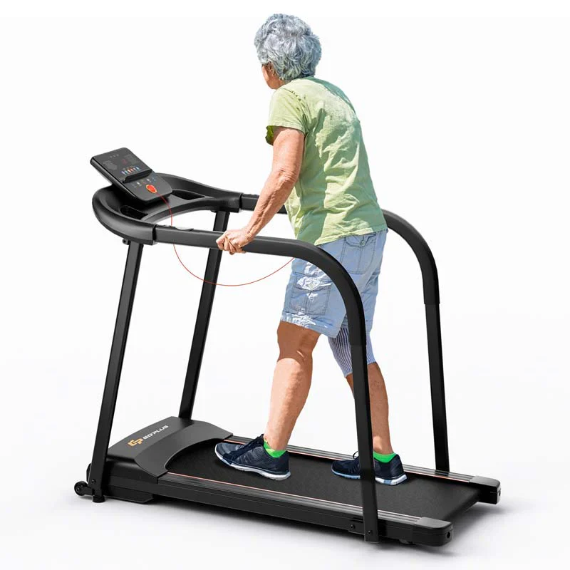 2,5 LE-s sétálópad időseknek, hosszú kapaszkodóval, 136 kg teherbírással, pulzusérzékelős rehabilitációs fitneszgép otthoni használatra