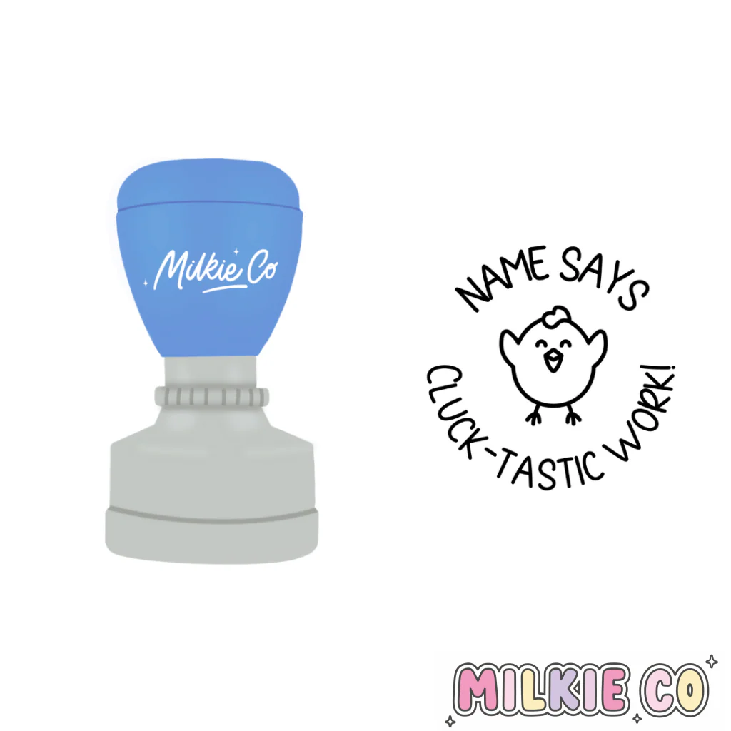 'Cluck-tastic work!' Stamp