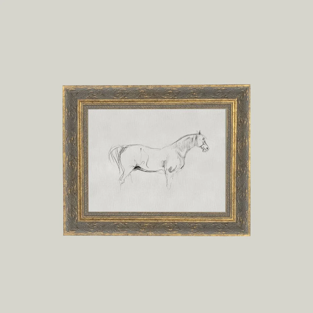 Horse Sketch Framed Antique Inspired Art