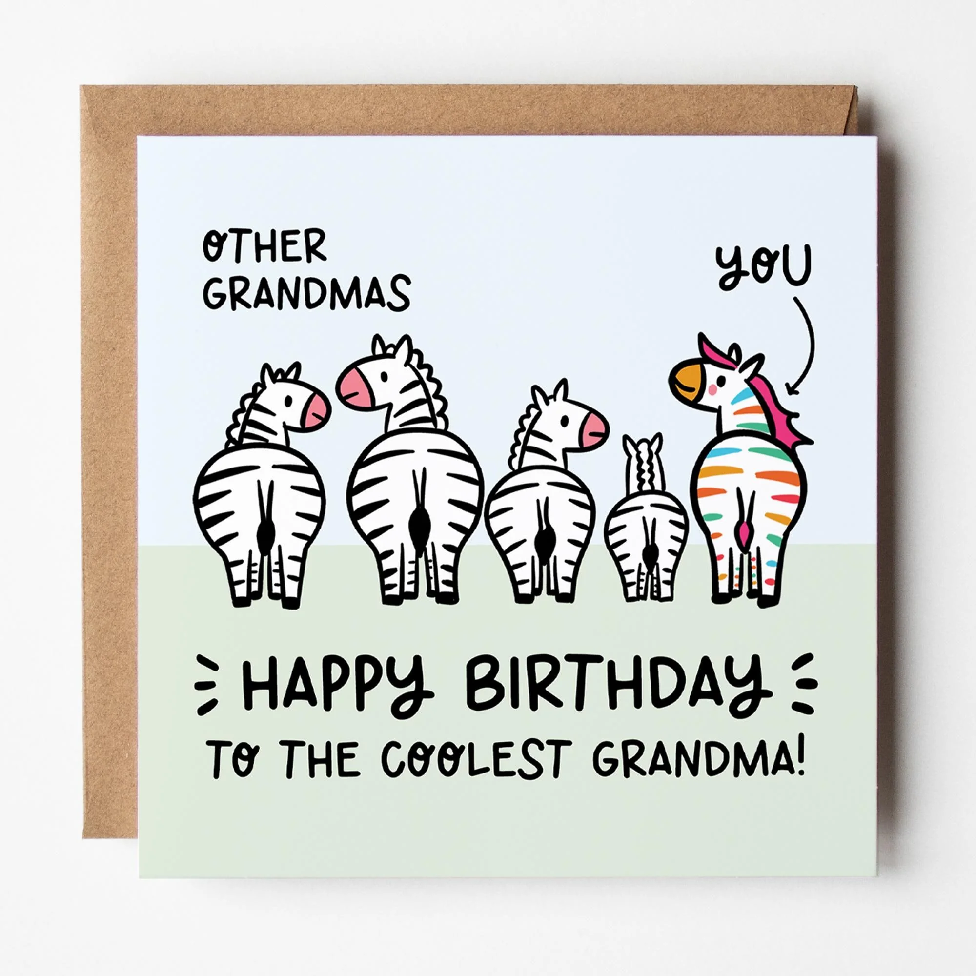 Grandmother Birthday Card; Coolest, funny, with Kraft envelope