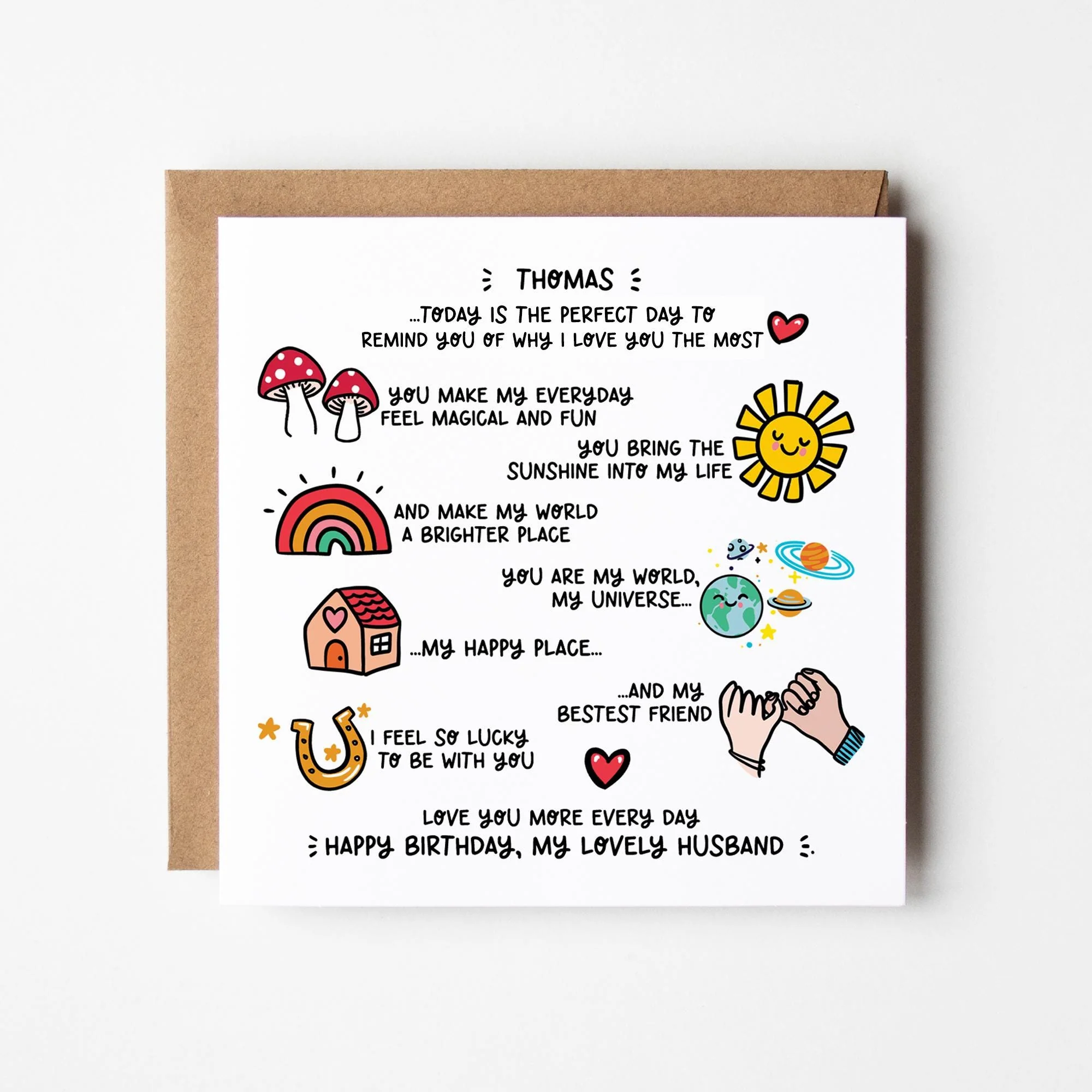 Husband Birthday Card, Romantic Heartfelt Wishes