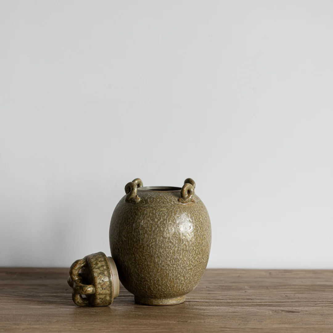 Glazed Green Stoneware Cachepot