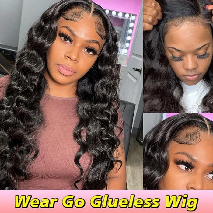 Glueless Loose Deep 13X6 HD Lace Front Wigs Put On And Go Pre Plucked Pre Bleached Human Hair Wigs